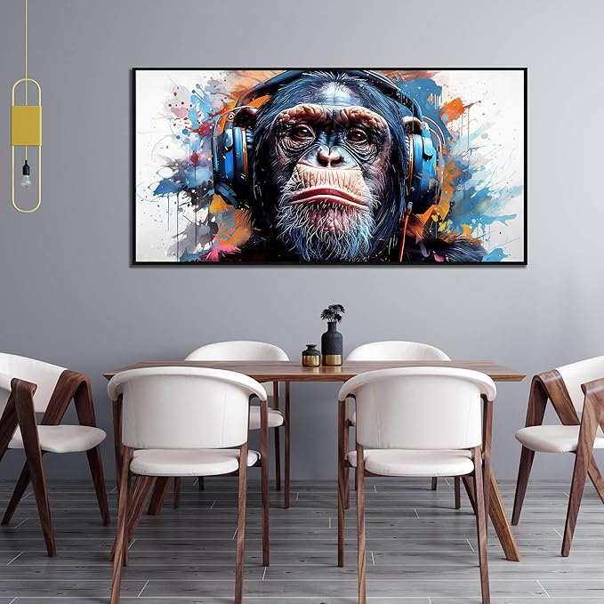 ZHAOSHOP Monkey Art Wall Decor for Living Room - Graffiti Poster Wall Decor for Office - Black Framed Wall Art Ready to Hang Size 29" x 59"