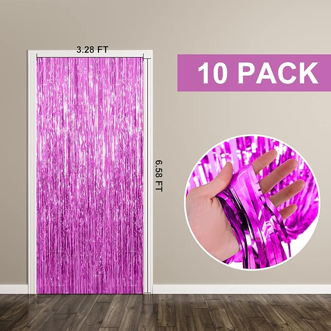 10 Pack Foil Curtain Backdrop Metallic Tinsel Foil Fringe Curtains Photo Booth Props for Birthday Wedding Engagement Baby Shower Bachelorette Christmas Holiday Celebration Party Decorations