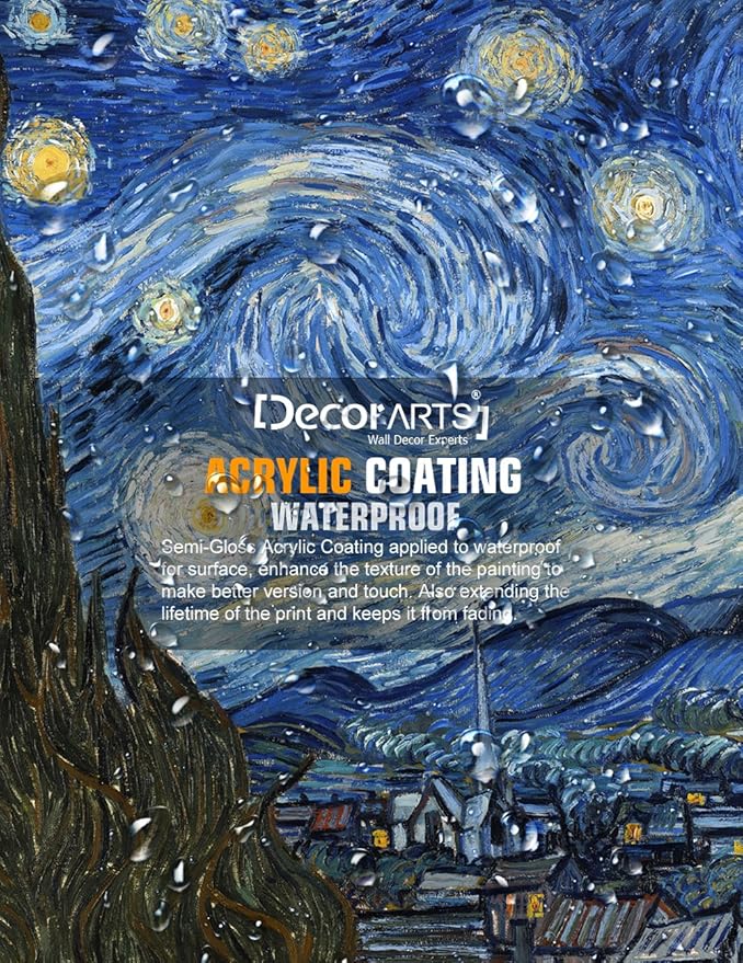 DECORARTS - Starry Night, Vincent Van Gogh Art Reproduction. Giclee Canvas Prints Wall Art for Home Decor. 20x16