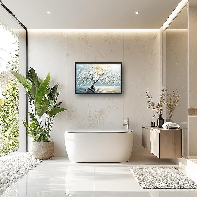 Lovira White Tree Large Wall Art Canvas Wall Decor Pictures Prints Painting Framed Artwork for Living Room Bedroom Bathroom Kitchen Office 24"x36"