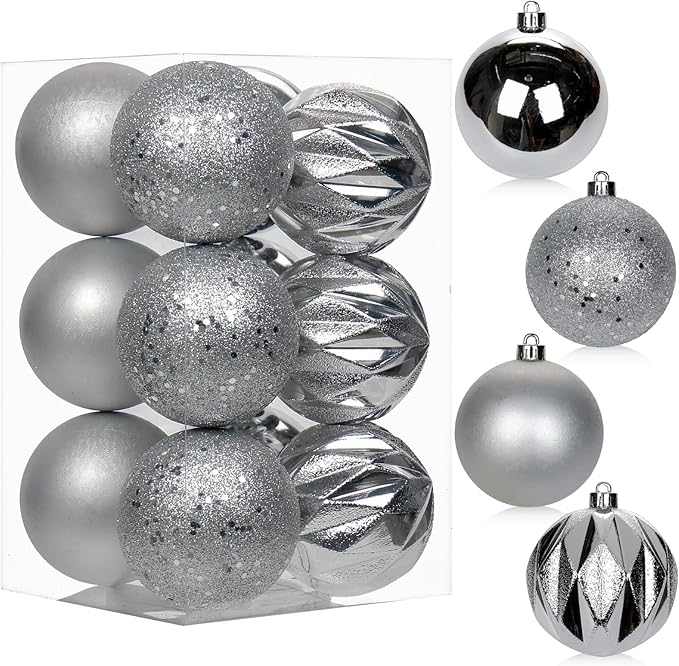 12PCS 3.15" Christmas Ball Ornaments Shatterproof Silver Christmas Tree Decorations Xmas Tree Balls Halloween Ornaments Décor