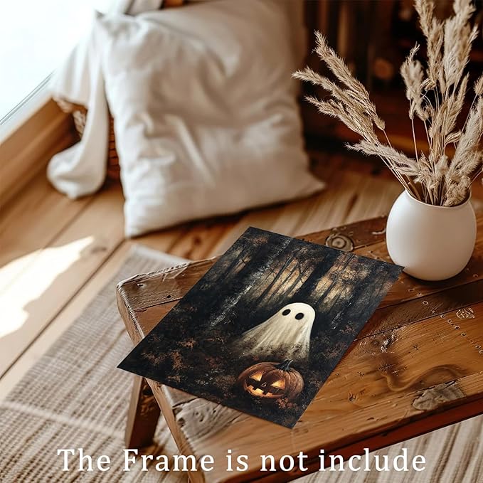 RETRART Vintage Halloween Ghost Wall Decor Pumpkin Head Wall Art Print 11x14 inch Horror Decor, for Bedroom, Kitchen Spooky Wall Decor, Moody Fall Forest Gallery Style Canvas Picture -Unframed
