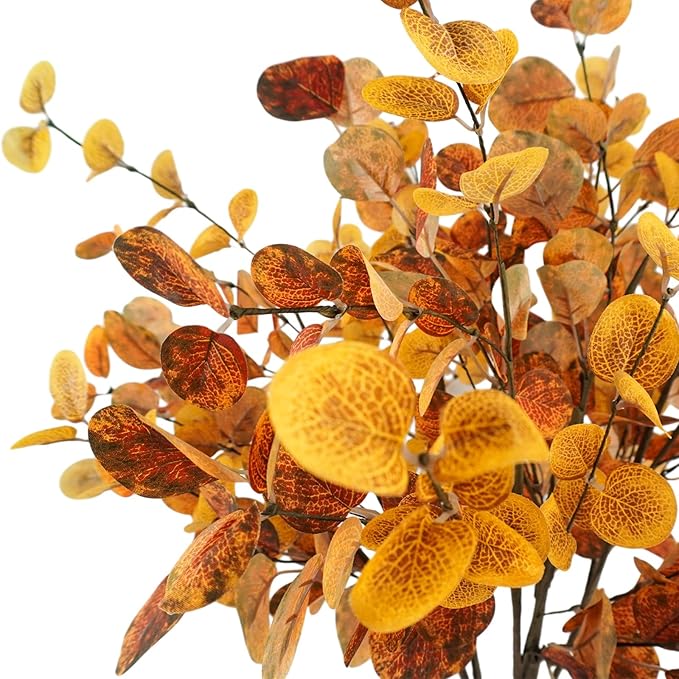 Krissing 6 Pcs Fall Artificial Eucalyptus Stems, 26.5" Fall Eucalyptus Leaves Fall Faux Greenery Stems for Autumn Home Table centerpieces Arrangement Fall Decorations