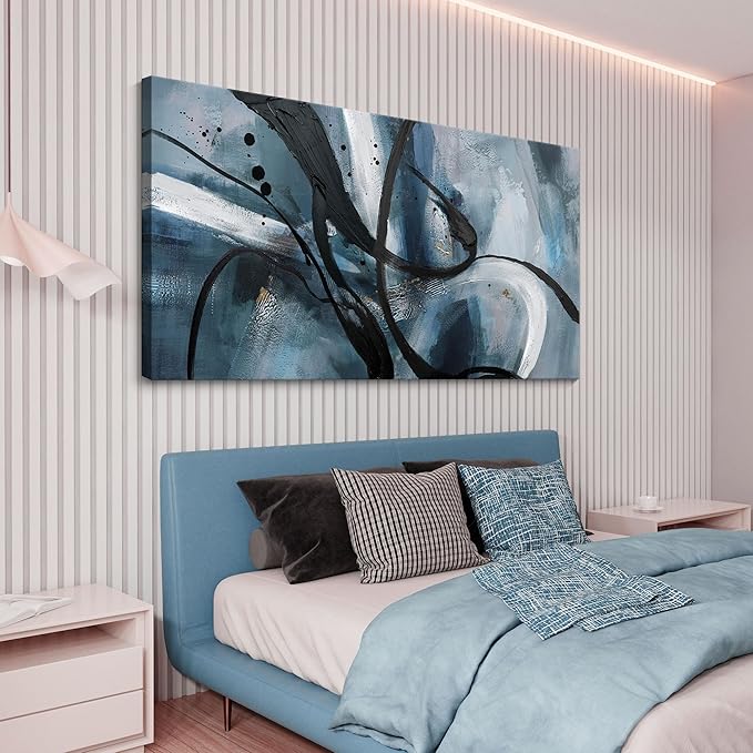 Abstract Canvas Wall Art Black And White Graffiti Lines Simple Art Modern Abstract Artwork Canvas Prints Canvas Picture Contemporary Wall Art Bedroom Living Room Office Decoration Framed 24x48 Inch