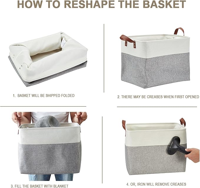 DECOMOMO Fabric Storage Basket Large Closet Storage Bins for Toys Nursery & Laundry Storage (Grey & White, XXL - 3 Pack)