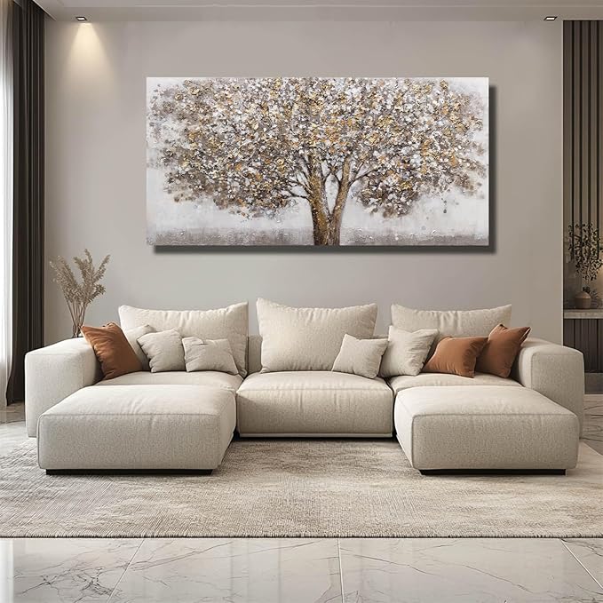 CHUDANHAO Large Canvas Wall Art Decorative Paintings Grey Room Decor Gold Tree Picture Scenery Artwork for Living Room Bedroom Hotel 29"x58"