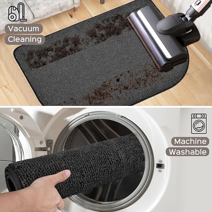 Washable Kitchen Rug 24" x 35.5" / 60cm x 90cm, Non Slip Kitchen Mat for Floor, Absorbent Indoor Entryway Rug for Laundry, Bathroom, Bedroom