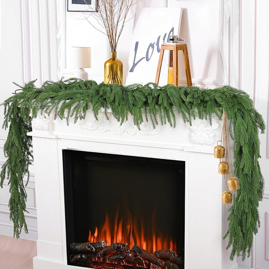 Hananona 4 Pcs 6 Ft Artificial Norfolk Pine Garlands, Real Touch Winter Pine Garland, Green Artificial Greenery Garland for Table, Mantle, Wall, Indoor, Outdoor Christmas Decorations (4, 6 FT)