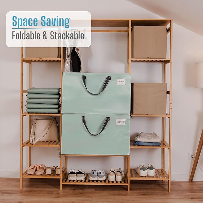 VENO 10 Pack Moving and Storage Bags, Heavy Duty, Alternative to Moving Boxes, Large Packing Totes Supplies for College Dorm Room with Zipper for Clothes, Wide Open Design (Shiny Light Green, 10 Pack)