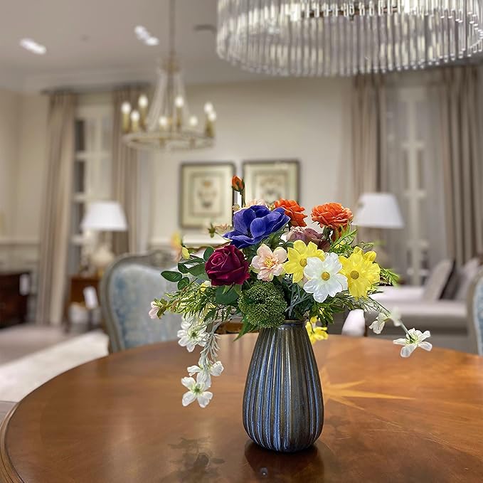 Artificial Faux Flowers in Vase, Silk Flower Arrangement Artificial Floral Centerpiece, Table Centerpieces for Dining Room Home Decor Valentine's Day Gift (Spring)