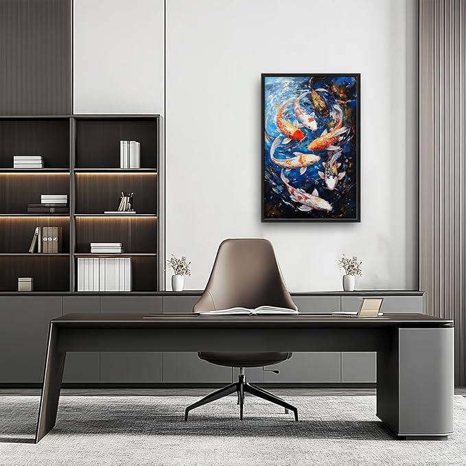 Lovira Koi Fish Large Wall Art Traditional Chinese Feng Shui Canvas Wall Decor Pictures Prints Painting Framed Home Vertical Artwork for Living Room Bedroom Bathroom Kitchen 24"x36"