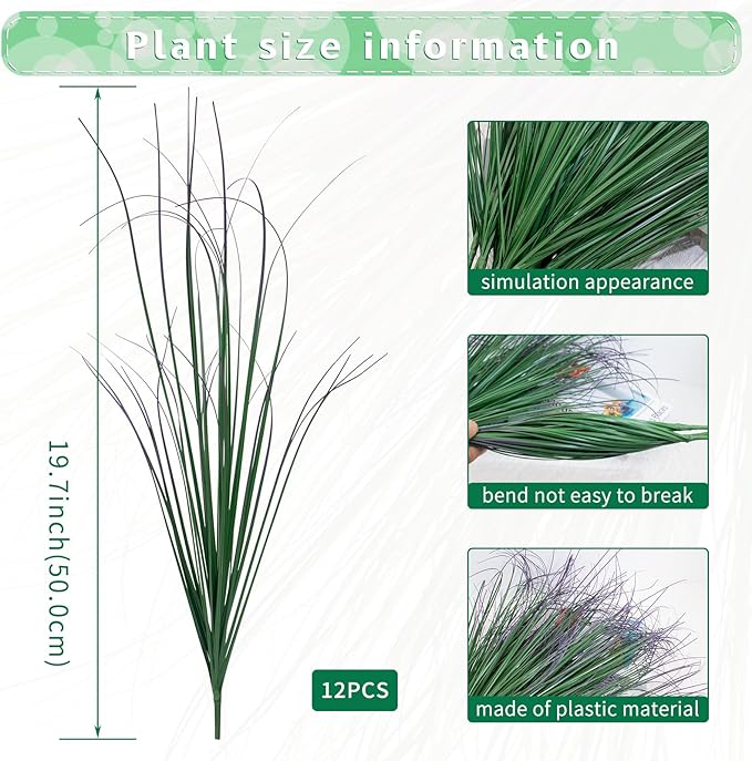 12Pcs Artificial Grass Plants, Faux Shrubs Wheat Grass, Artificial Tall Grass Fake Plants for Outdoor Decor,Artificial Greenery Stems Weed for Room Indoor Home Decor(Green Purple Tail)