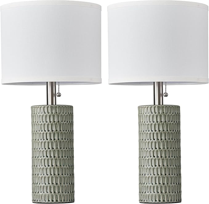 Table Lamps for Living Room Set of 2, Ceramic Table Lamps for Bedroom, 20" Modern Lamps for Night Stands, Green