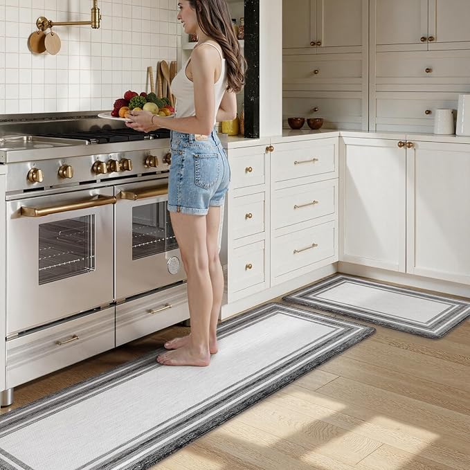 KIMODE Anti Fatigue Kitchen Mat Cushioned, Farmhouse Kitchen Rugs Sets of 2, Non Slip Memory Foam Kitchen Mat for Floor, Standing Desk Mat for Laundry Office Sink 20"x59"+20"x32" Grey