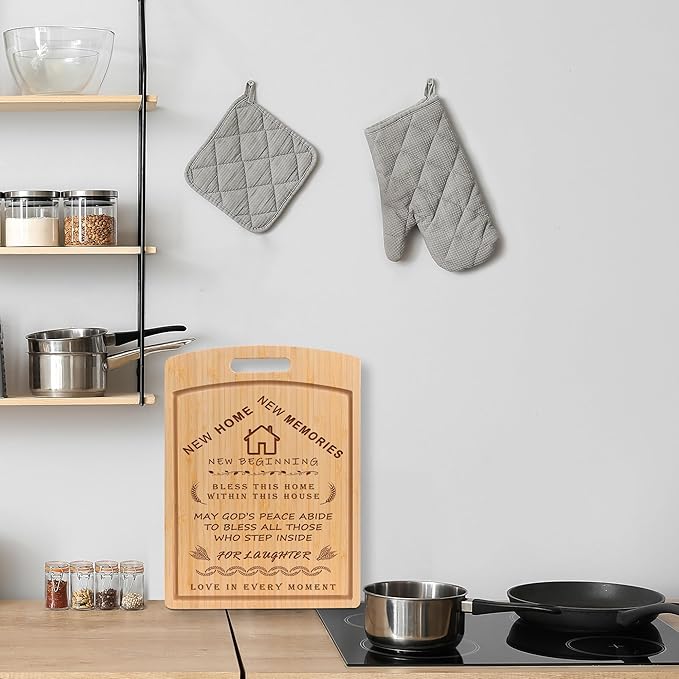 Joeyan Bless This Home House Warming Gifts for New Homeowner First House Family Apartment Owner, 16 x 12'' Large Engraved Bamboo Cutting & Chopping Charcuterie Board Kitchen Present