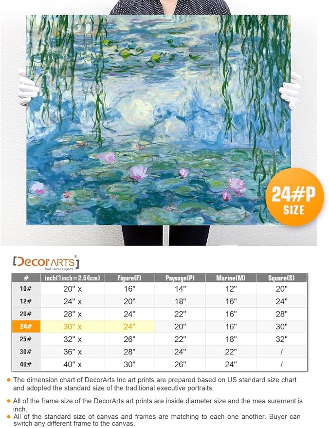 DECORARTS - Water Lilies 1916-1919, Claude Monet Classic Art. Giclee Print Canvas Art for Wall Decor 30x24