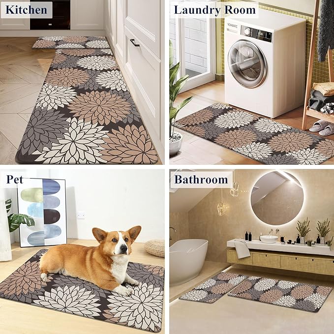 HEBE Anti Fatigue Kitchen Rug Sets 2 Piece Non Slip Kitchen Mats for Floor Cushioned Kitchen Rugs and Mats Waterproof Comfort Standing Mat Runner for Kitchen,Home Office,Sink,Laundry