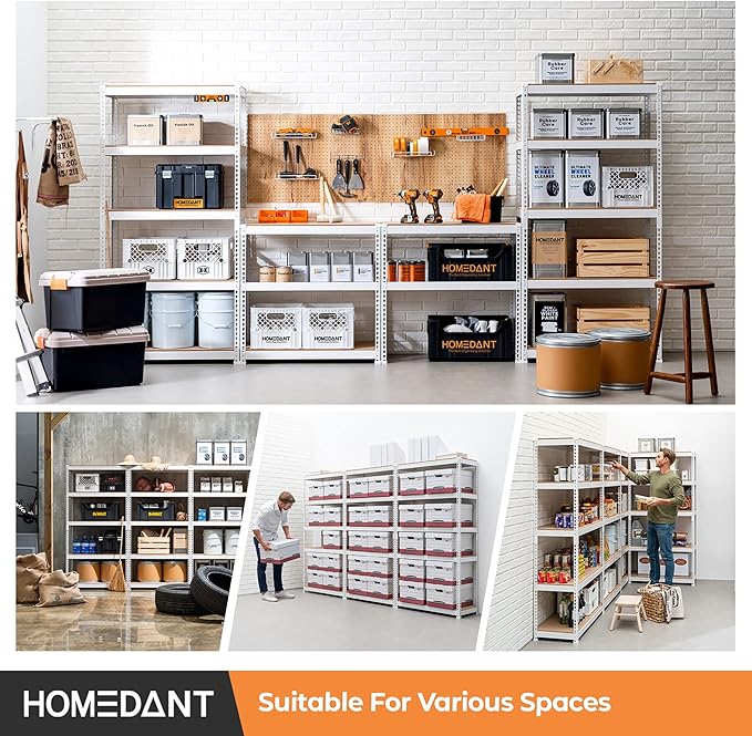HOMEDANT 5 Tier White Storage Shelves Adjustable Laminated Boltless Garage Metal Shelving Unit Heavy Duty Utility Rack Shelf Warehouse Pantry Closet Kitchen 35.9" W x 16.2" D x 71.3" H White 10Pack