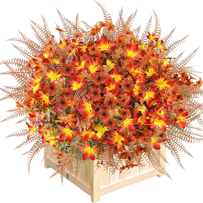64 Pcs Artificial Fall Flower Outdoor Fake Fall Flowers UV Resistant Faux Fall Eucalyptus Plants for Home Porch Planter Garden Thanksgiving Fall Decor