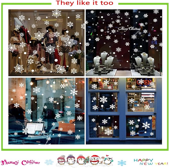Snowflake Window Clings for Glass Windows Snow Spray, 321PCS Christmas Window Clings Winter Xmas Holiday Window Stickers Decals Decor, 9 Sheets Christmas Decorations for Office Clearance Indoor