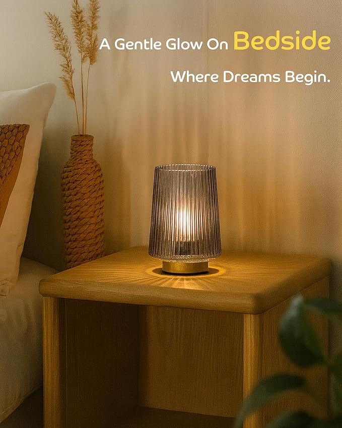 Battery Powered Lamp with Timer, Cordless Small Table Lamps Battery Operated with LED Bulb, Decorative Bedside Lamp for Living Room Grey 2Pack