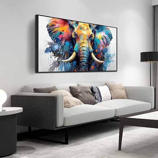 ZHAOSHOP Elephant Wall Art for Living Room - Blue Canvas Wall Art for Office - Teen Bedroom Decor Boys with Black Framed Size 24" x 48"