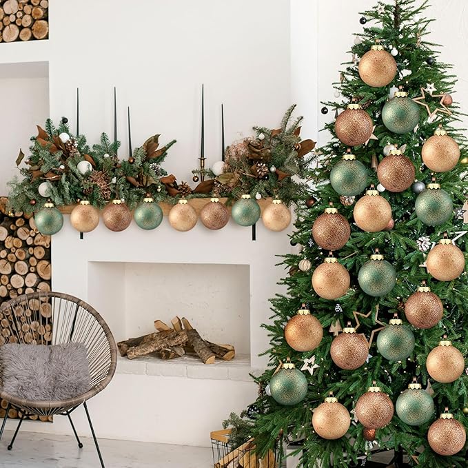 24 Pcs Neutral Textured Christmas Ball Ornaments 2.36'' Vintage Christmas Tree Decor Rustic Distressed Ornaments with Loop Shatterproof Hanging Ball for Farmhouse Xmas Decor (Nostalgic Color)