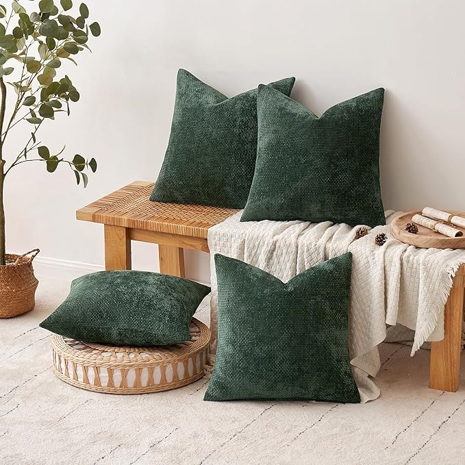 MIULEE Christmas Green Pack of 4 Couch Throw Pillow Covers 18x18 Inch Soft Decorative Chenille Pillow Covers Farmhouse Accent Cushion Covers for Boho Home Decor Sofa Bedroom Living Room