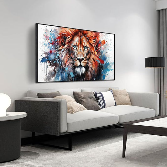 ZHAOSHOP Colorful Lion Wall Art for Living Room - Modern Wall Decor for Office - Teen Bedroom Decor with Black Framed Size 24" x 48"