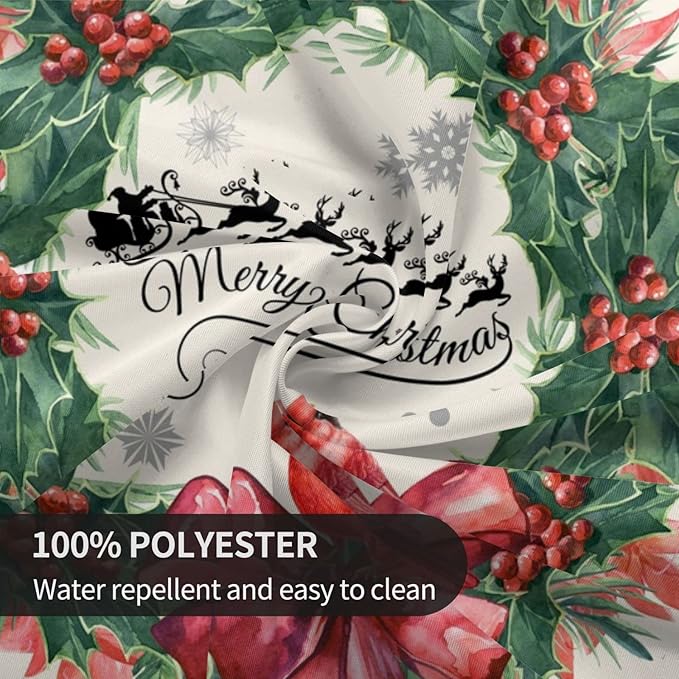 Kawani Merry Christmas Tablecloth Round 60 Inch Ruitic Red Buffalo Plaid Xmas Table Cloth Waterproof Farmhouse Flower Bird Tablecloths Decorative for Holiday Home Party Wedding Picnic