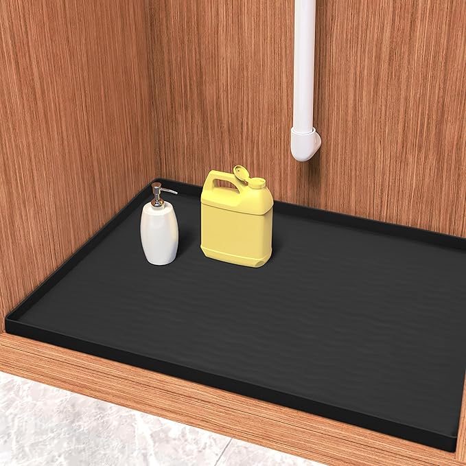 URMONA Waterproof Silicone Under Sink Mat 34'' x 22'' Shelf Liner for Kitchen and Bathroom, Cabinet and Counter Protector, Storage and Organizers, Litter Mat, Pet Cat Puppy Essentials(Black)
