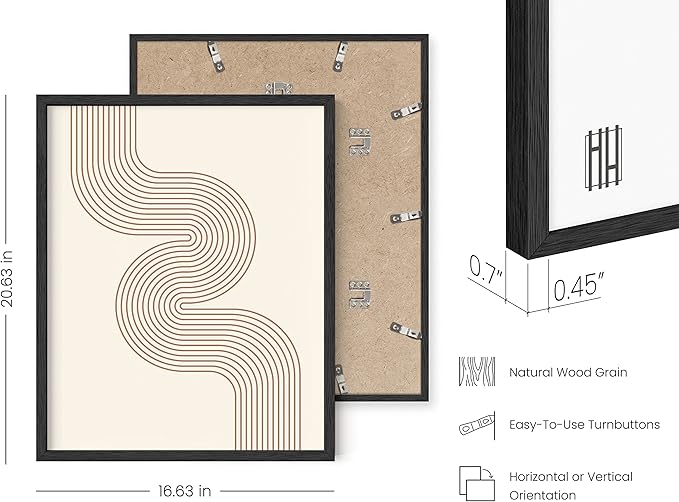 HAUS AND HUES Line Art Mid Century Modern Wall Decor - Boho Prints Wall Art Abstract Geometric Wall Decor Line Art Prints Modern Boho Art Snaking River from Top Left (Black Framed, 16x20)