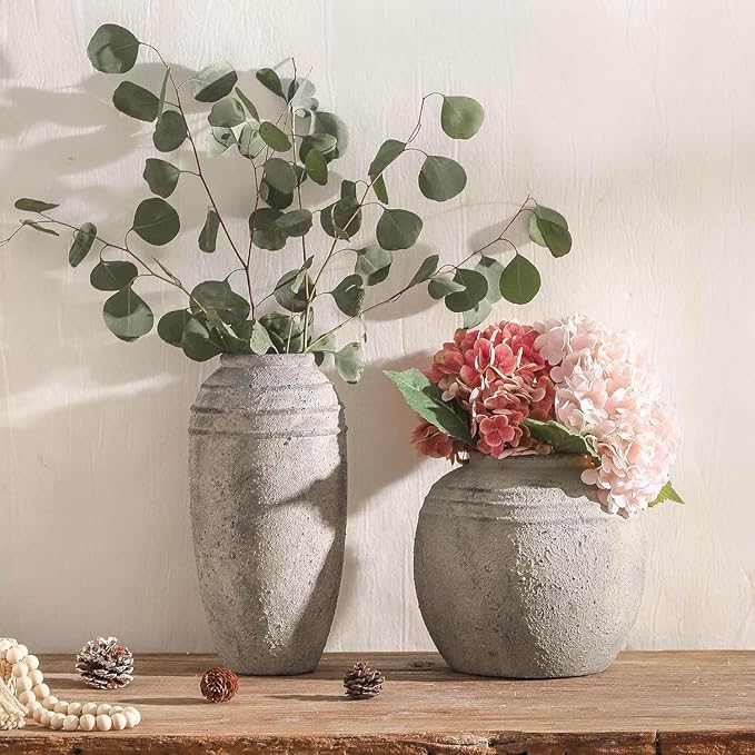 Large Ceramic Rustic Vase, 12.87 inch Tall Vintage Farmhouse Flower Pottery Vase for Home Decor, Living Room Shelf Decor,Enterway, Table Decoration