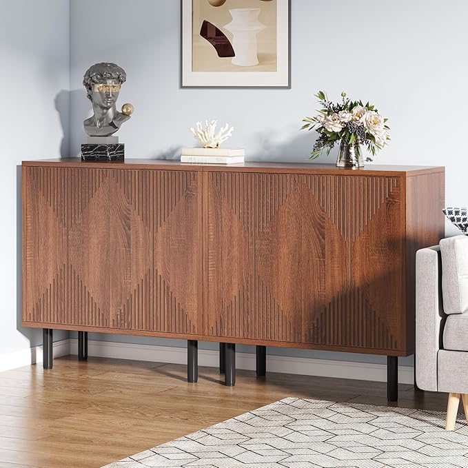 Tribesigns Vintage Walnut Storage Cabinet Set, Freestanding Floor Cabinet, Classic 59 inches Sideboard, Wood Buffet Cabinet with Doors, Large Storage Cabinet for Living Room, Dining Room, Garage