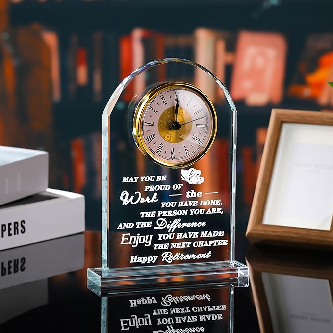 Qianwei Retirement Gifts - Crystal Clock for Coworker, Boss, Teacher, Nurse Farewell & Retirement