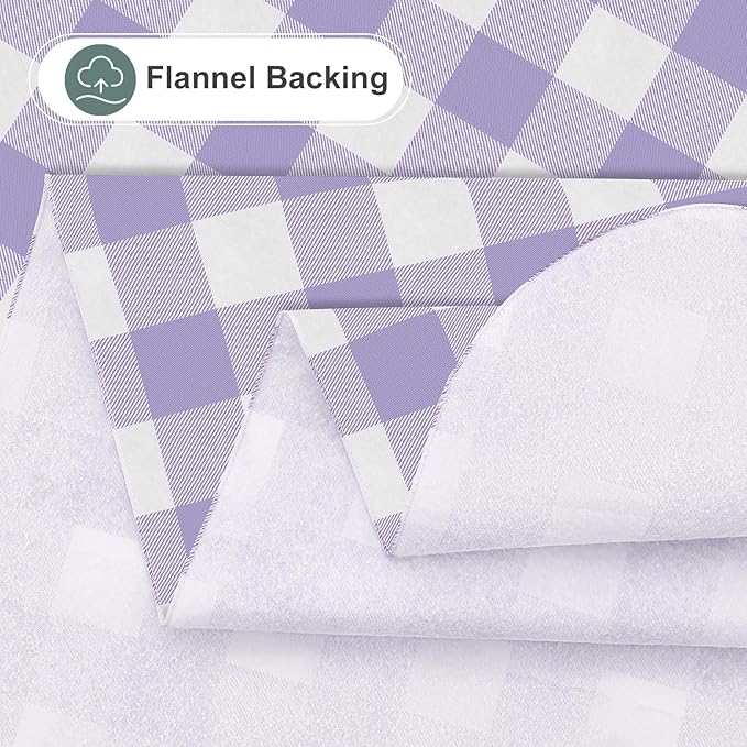 misaya Rectangle Waterproof Vinyl Table Cloth, Buffalo Flannel Backed Tablecloth, Wipeable Plastic Table Cover for Dinner, Kitchen, Outdoor (60" x 102", Lavender and White)