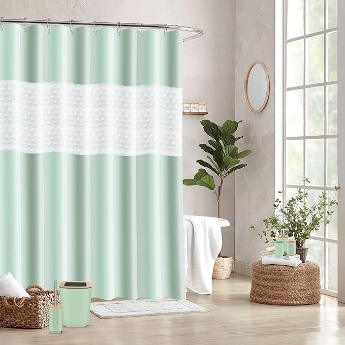 Bathroom Accessories Set,Green Bathroom Set,24 Pieces Bathroom Accessory Set with Shower Curtain,Trash Can for Bathroom Accessories Décor and Home Gifts