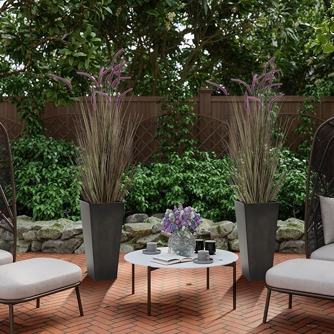 KOL Artificial 5ft 2-Pack Horsetail Reed Grass, 59in Tall Artificial Indoor Outdoor Fake Grass Plant, Home Office Décor Artificial Plants in Pot Faux Plant Greenery, Wedding Decor, Purple