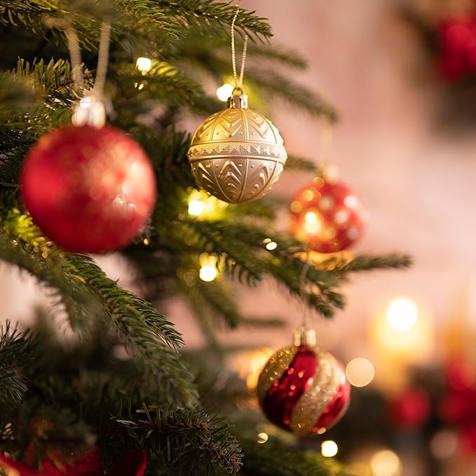 Valery Madelyn Christmas Ornaments Set, 30ct 2 Inches Red and Gold Shatterproof Christmas Tree Decorations Ball Ornaments Bulk, Luxury Hanging Ornaments for Xmas Holiday Party Decor