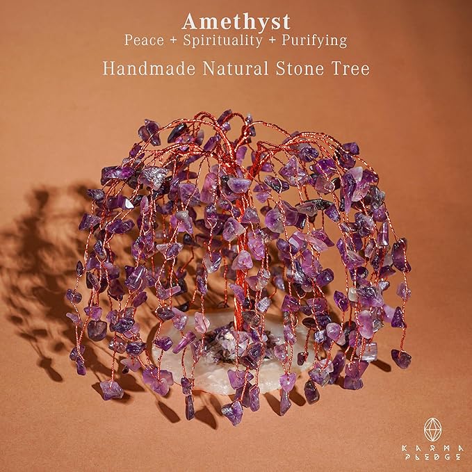 Amethyst Crystal Tree of Life Chakra Healing, Home and Office Desk Decor, Feng Shui Bonsai Trees for Postive Energy, Money, Good Luck, Christmas Decor, Spiritual Birthday Gifts for Women, Mom