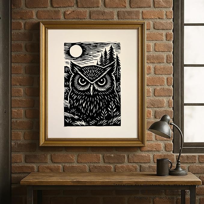 Caelumis Vintage Wall Art Decor Prints Black And White Pictures Posters For Farmhouse Living Bedroom Bathroom Room kitchen Handmade Unframed (Owl 12x16in)