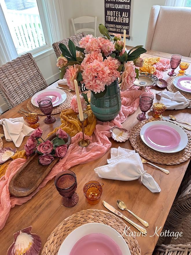 FEXIA 3 Pack Pink Table Runner 35x120 Inches for Baby Shower Decoration Spring Easter Table Runner for Wedding Party First Communion Centerpiece Engagement Bridal Shower Boho Decoration