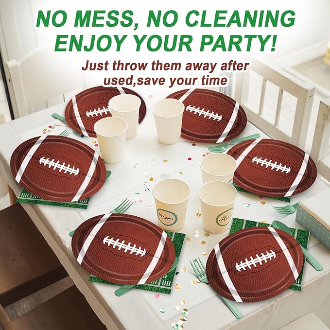 Football Oval Paper Plates Football Plates and Napkins Party Decorations Sport Rugby Theme Birthday Supplies 11inch Touch Down Dish Tray Dinnerware for Party Game Celebration, 25 Guest