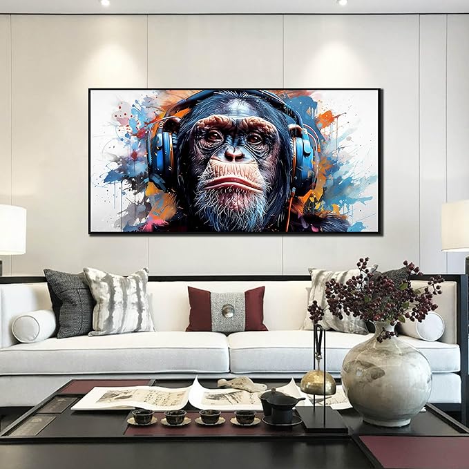 ZHAOSHOP Monkey Art Wall Decor for Living Room - Graffiti Poster Wall Decor for Office - Black Framed Wall Art Ready to Hang Size 29" x 59"