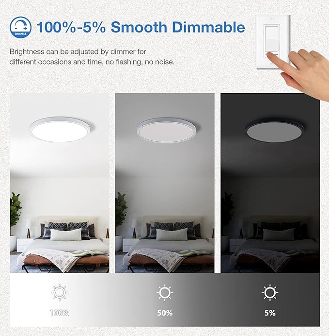 4 Pack Dimmable Flush Mount Ceiling Light, 12 Inch 3 Color Temp Selectable, 20W, Round, White, ETL