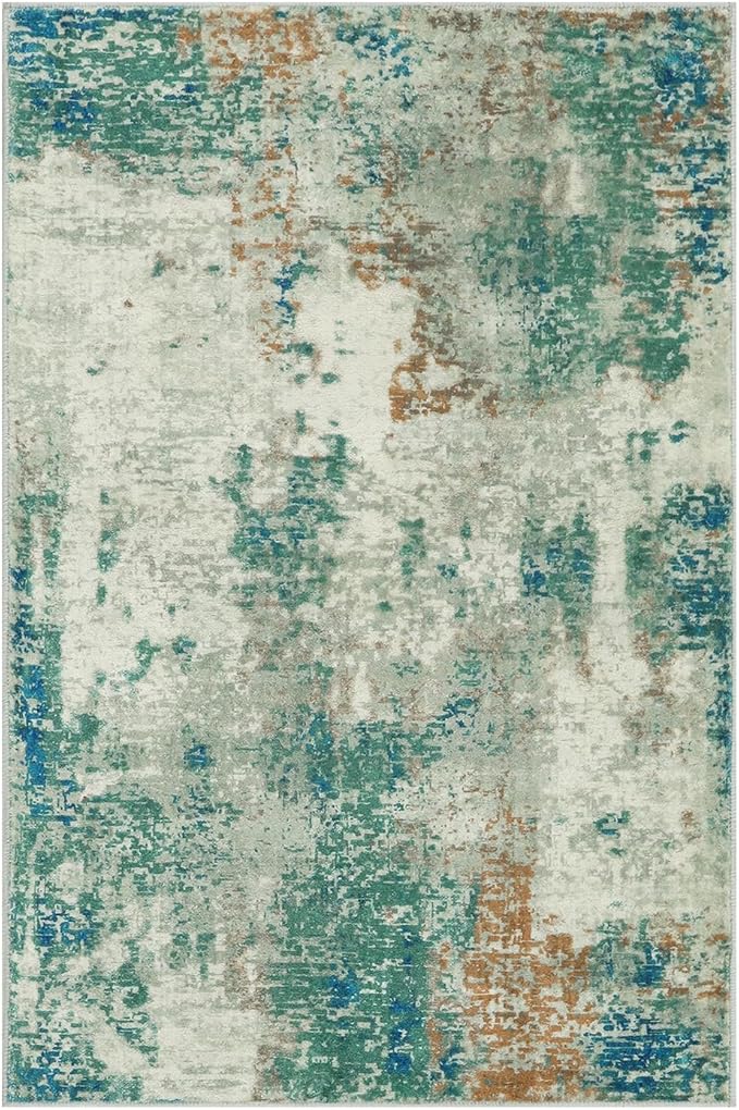 Lahome Modern Abstract Area Rug - 2x3 Small Entryway Rug Washable Rugs for Kitchen Non-Slip Soft Front Indoor Doormat Low Pile, Accent Throw Carpet for Bathroom Laundry Floor Mats,Green/Grey