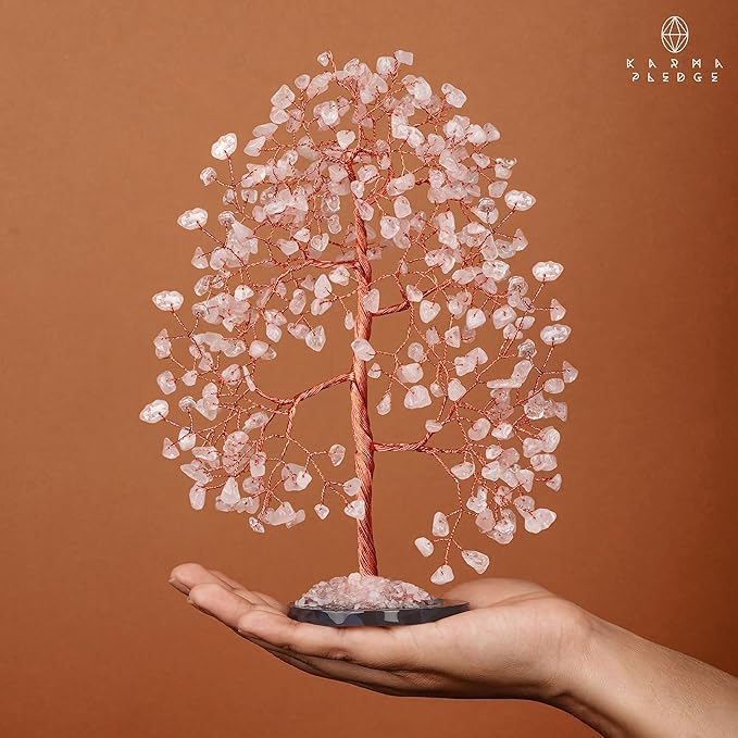 Crystal Trees for Home and Office Decoration, Rose Quartz Chakra Healing Crystals Feng Shui Handmade Trees for Positive Energy, Money, Good Luck, Christmas Decor, Birthday Gifts for Women, Mom