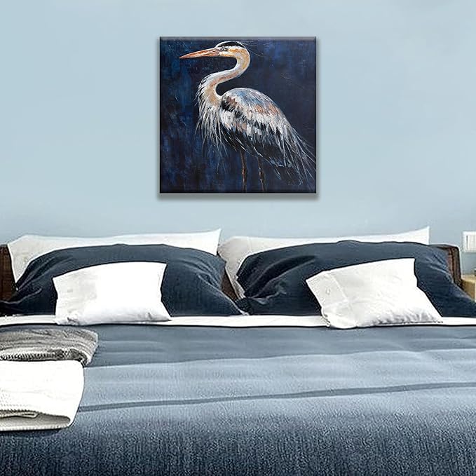 Tsomzxng Animals Wall Art Abstract Prints Paintings For Decor Rustic Heron Bird Canvas Artwork For Bedroom Office Wall Decor 13"X13" minimalist home decor