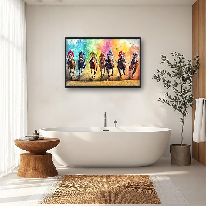 Framed Large Wall Art for Living Room, Horse Racing Canvas Wall Decor, Large Horse Picture Framed Painting, Modern Artwork for Bedroom Office 36L'' × 24W''