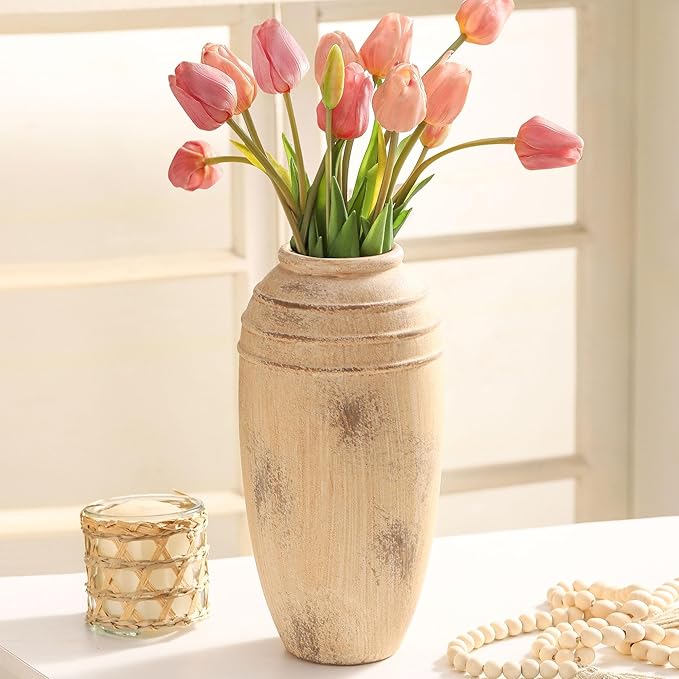 Large Ceramic Vase, 12.87 inch Tall Flower Vintage Farmhouse Vase for Home Decor, Dining Table, Living Room, Kitchen, Office Decoration